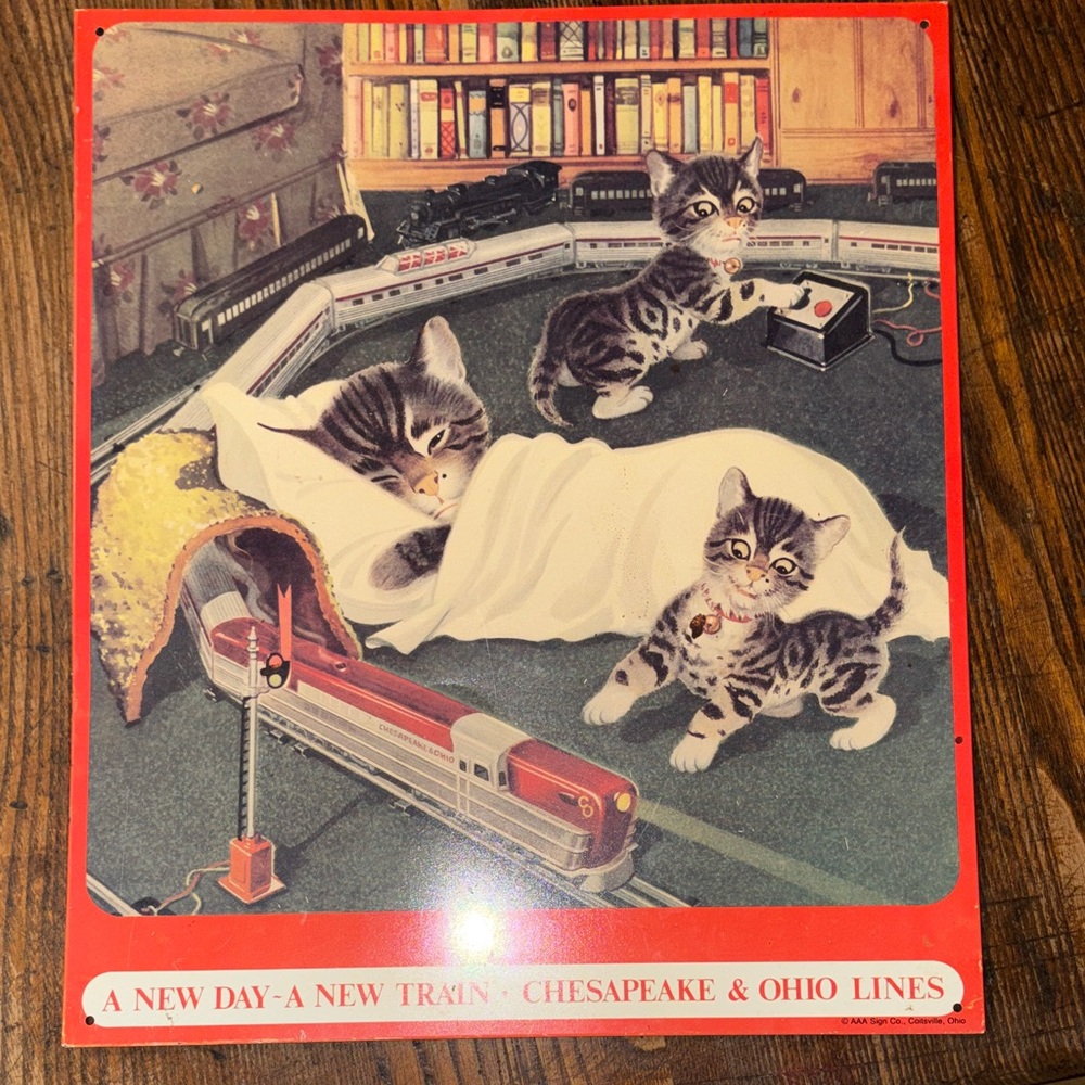 Vintage Kitten Train Poster